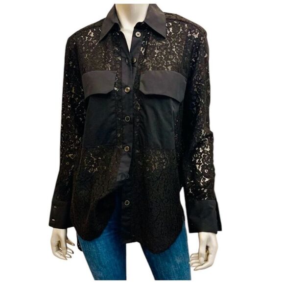 ✨Zara All Over Lace Long Black Sz Small Shirt✨ - Picture 11 of 13
